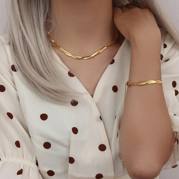 Gold Plated Herringbone Necklace and Bracelet