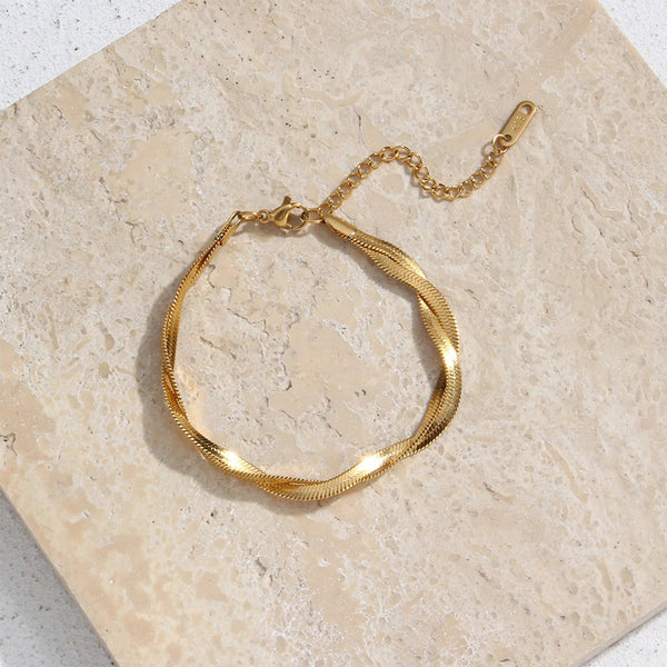 Gold Plated Herringbone Necklace and Bracelet