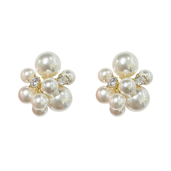 Pearl CZ Cluster Earrings