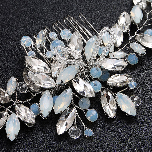 Bridal Hair Piece with Opal Color Rhine Stones