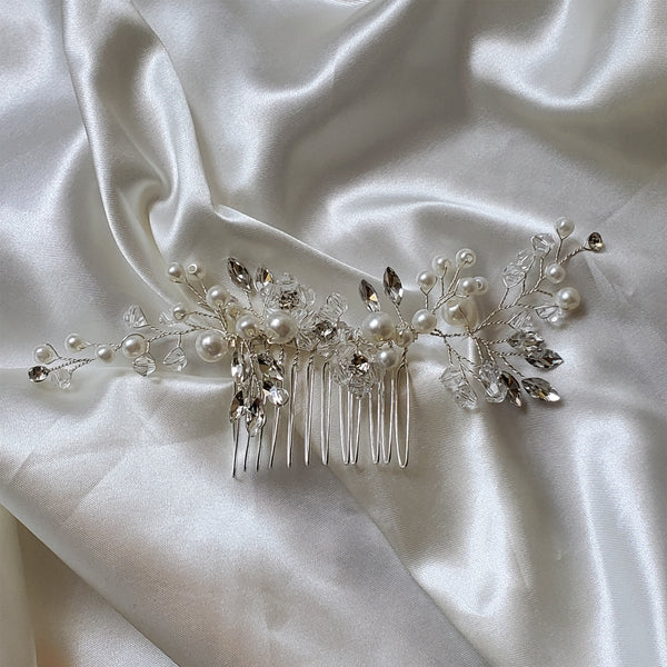 Bridal Hair Comb with Pearls and Rhinestones