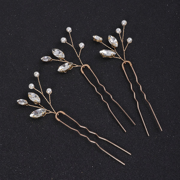 Delicate Pearl Gold Leaves Bridal Hair Pins