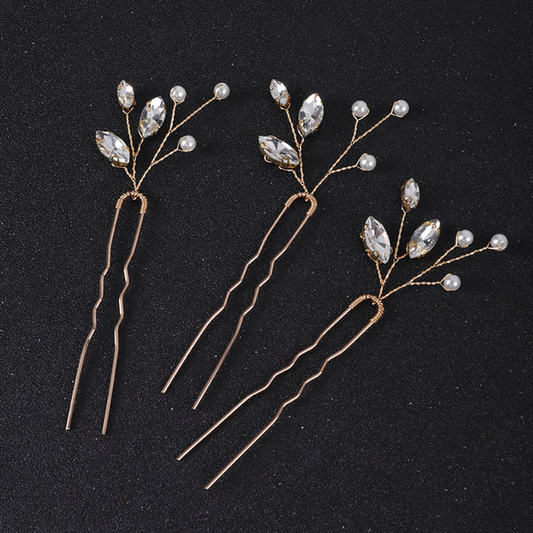 Delicate Pearl Gold Leaves Bridal Hair Pins