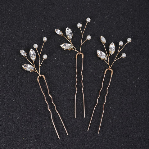 Delicate Pearl Gold Leaves Bridal Hair Pins