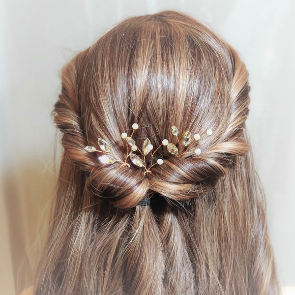 Delicate Pearl Gold Leaves Bridal Hair Pins