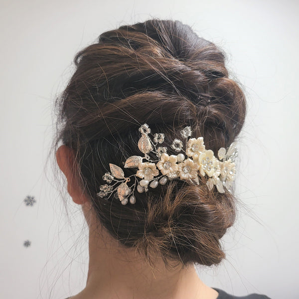 Silver Floral Bridal Hair Comb