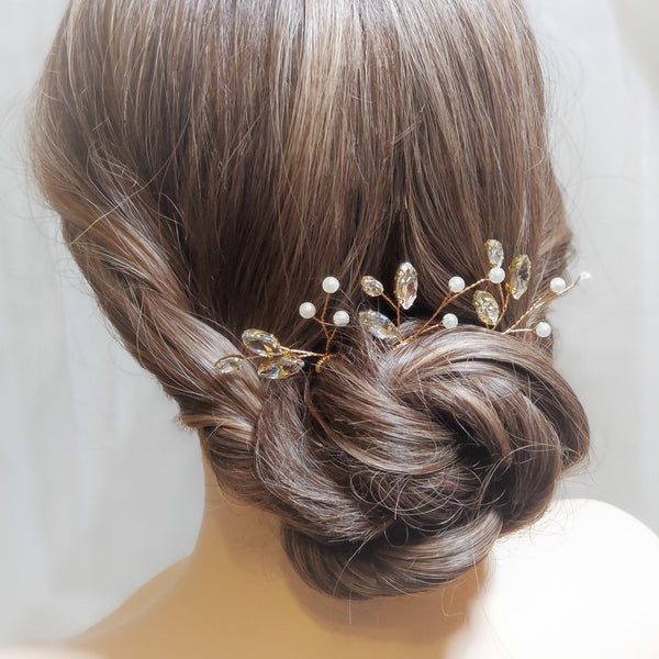 Delicate Pearl Gold Leaves Bridal Hair Pins