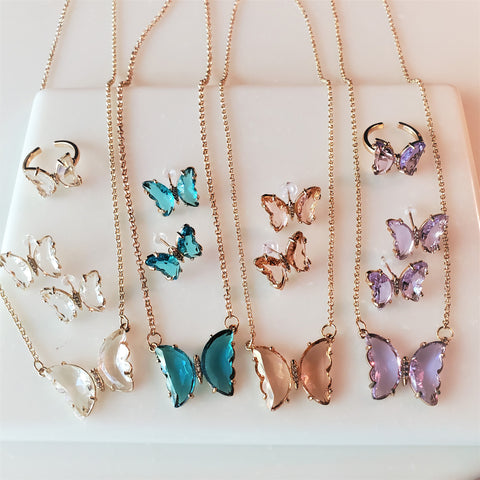 Crystal Butterfly Necklace and Rings