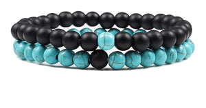 Distance Bracelets - Black & Blue Turquoise Matching Set