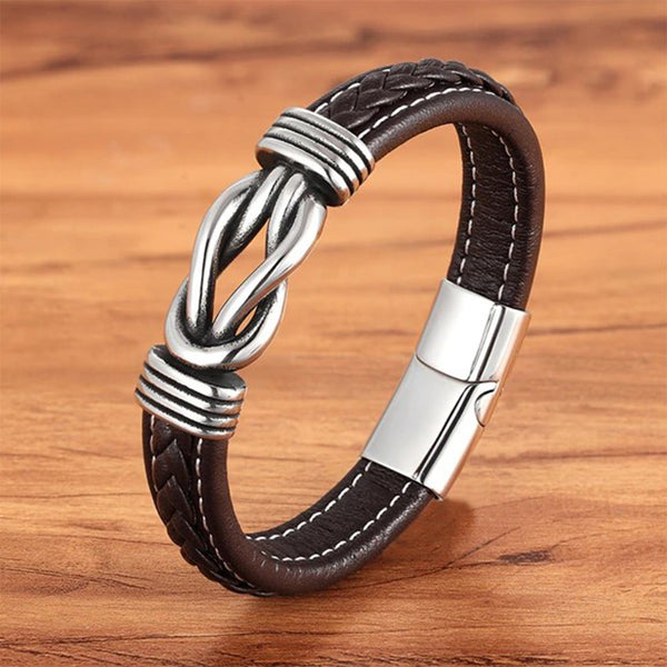 Genuine Leather Bracelet with Metal Knot