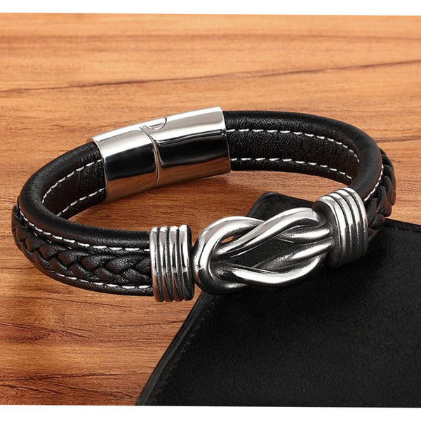 Genuine Leather Bracelet with Metal Knot