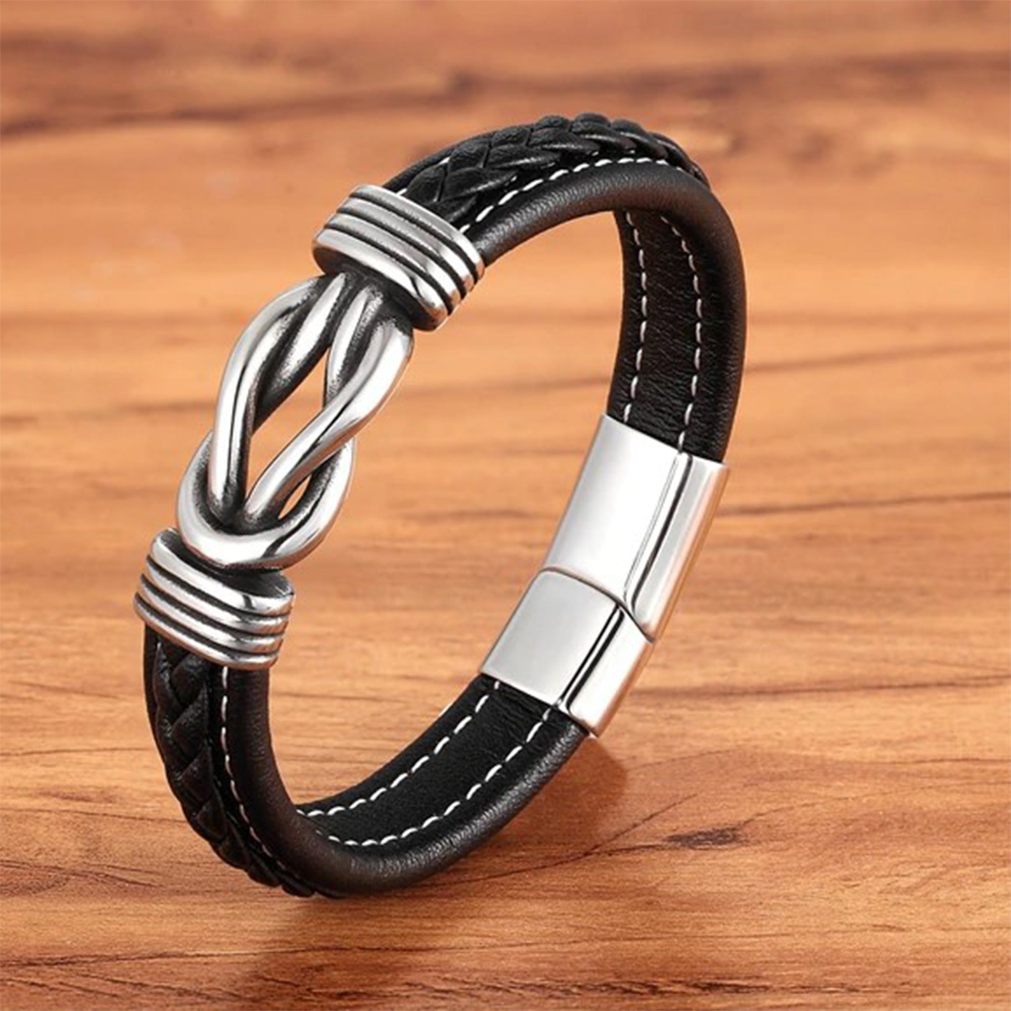 Genuine Leather Bracelet with Metal Knot