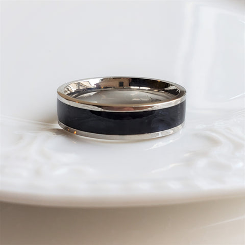 6mm Black & Silver Stainless Steel Ring - Wedding Band