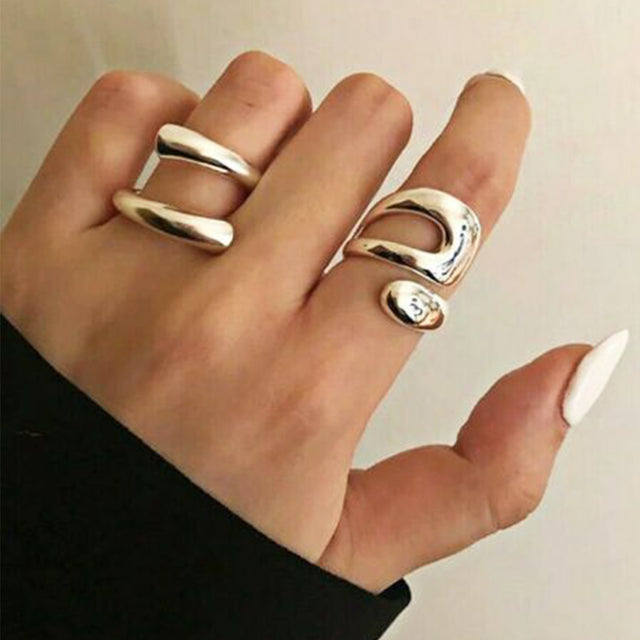 silver plated irregular double hollow rings