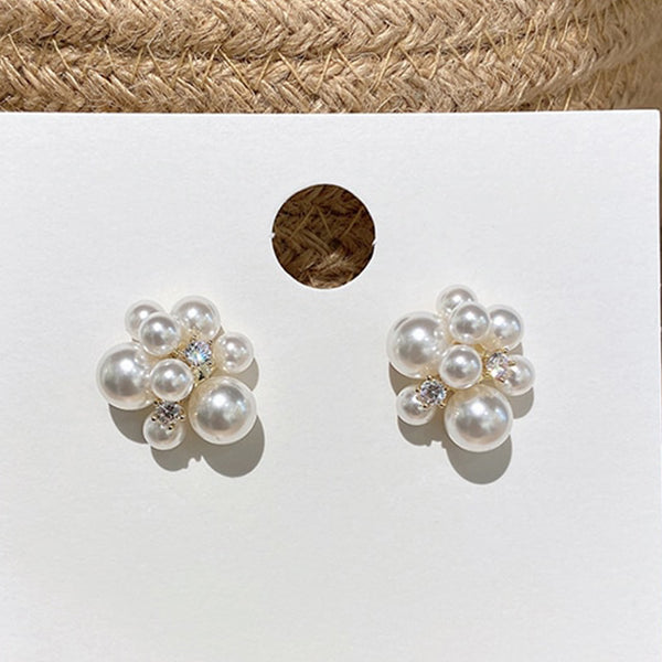Pearl CZ Cluster Earrings