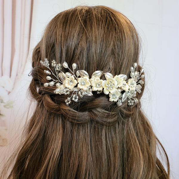 Silver Floral Bridal Hair Comb
