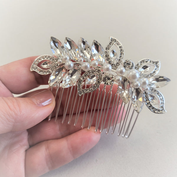 Small Bridal Hair Comb with Pearl & Crystal