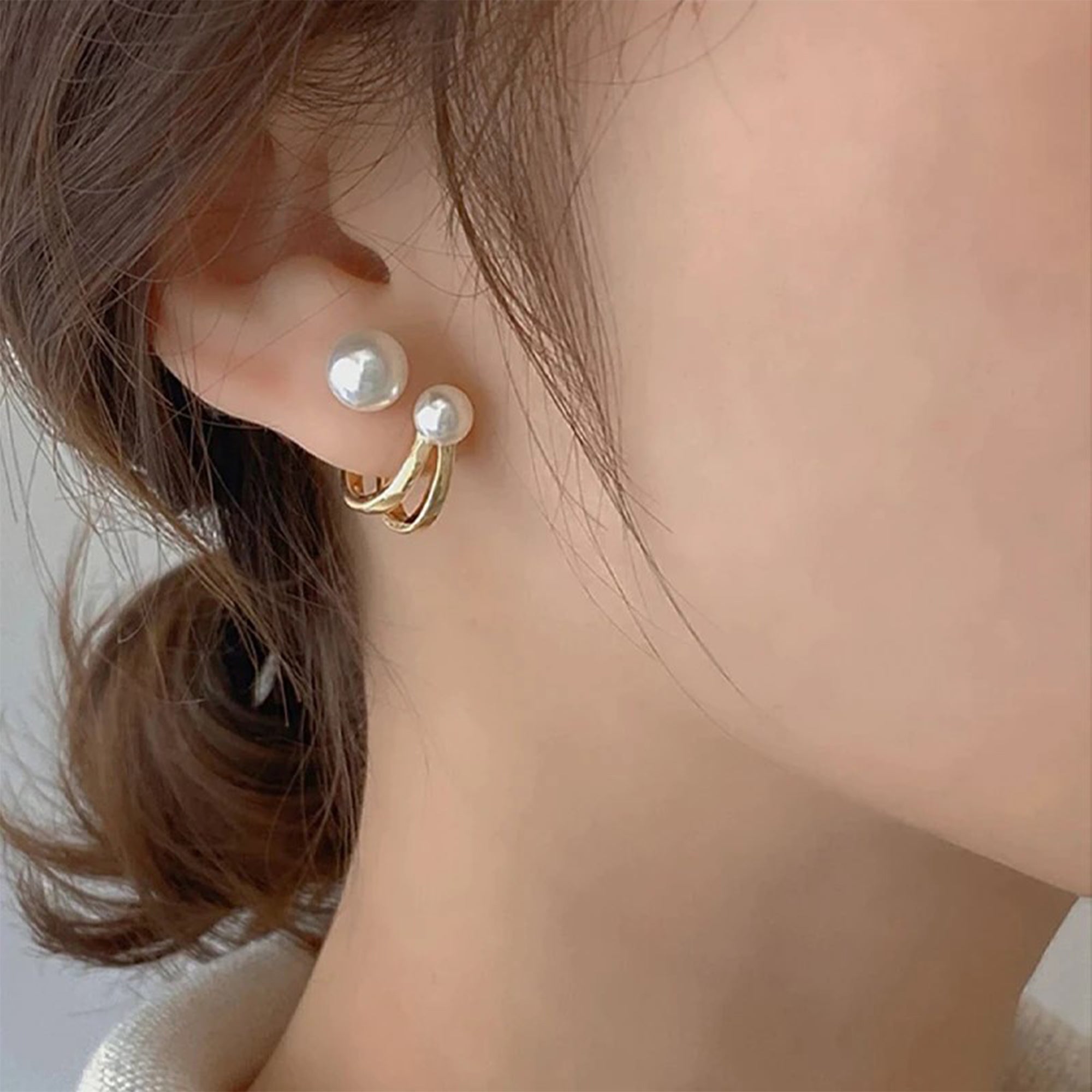 Gold Double Loop Pearl Earrings – Micci Lucci