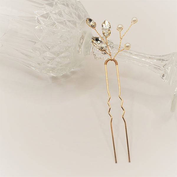 Delicate Pearl Gold Leaves Bridal Hair Pins