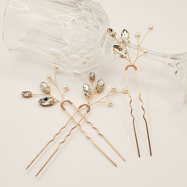 Delicate Pearl Gold Leaves Bridal Hair Pins