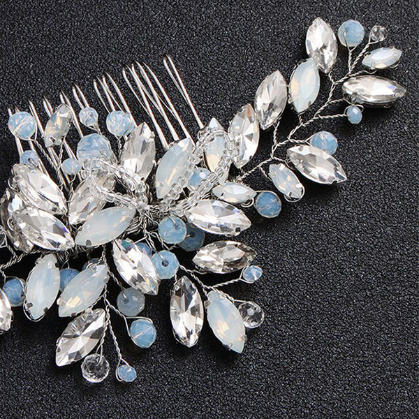 Bridal Hair Piece with Opal Color Rhine Stones