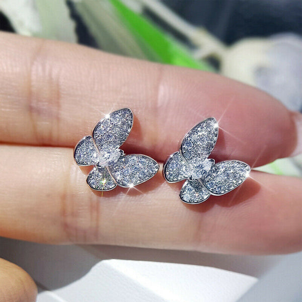 Cubic Zirconia Butterfly Stud Earrings