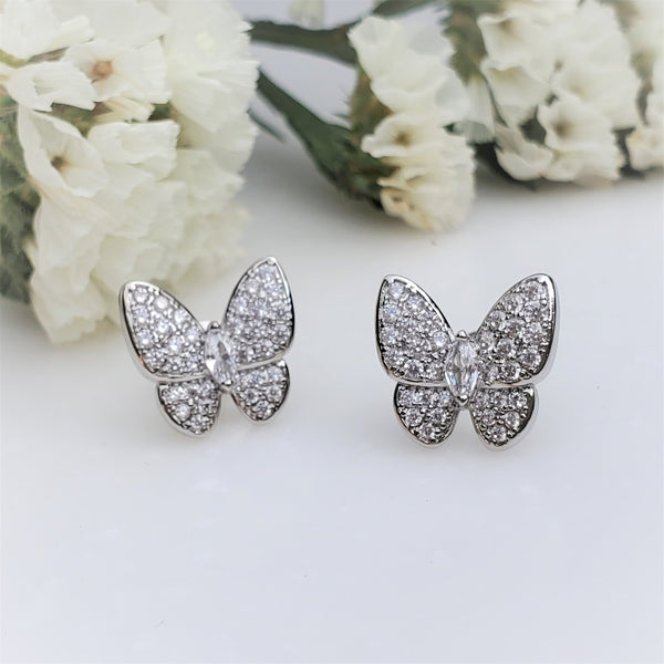 Cubic Zirconia Butterfly Stud Earrings