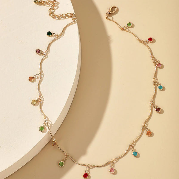 Colorful Rainbow Gem Stone Choker Necklace