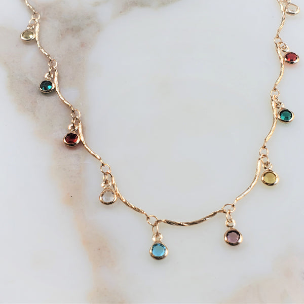 Colorful Rainbow Gem Stone Choker Necklace