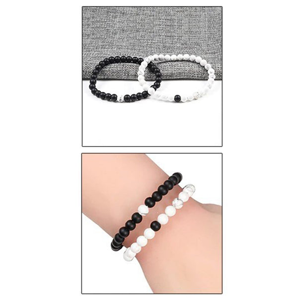 Distance Bracelet - Black and White Matching Couple's Pair