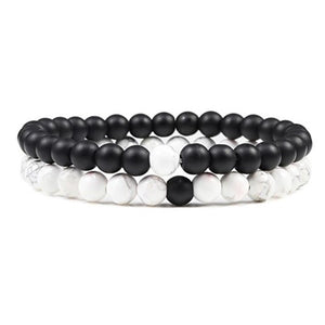 Distance Bracelet - Black and White Matching Couple's Pair