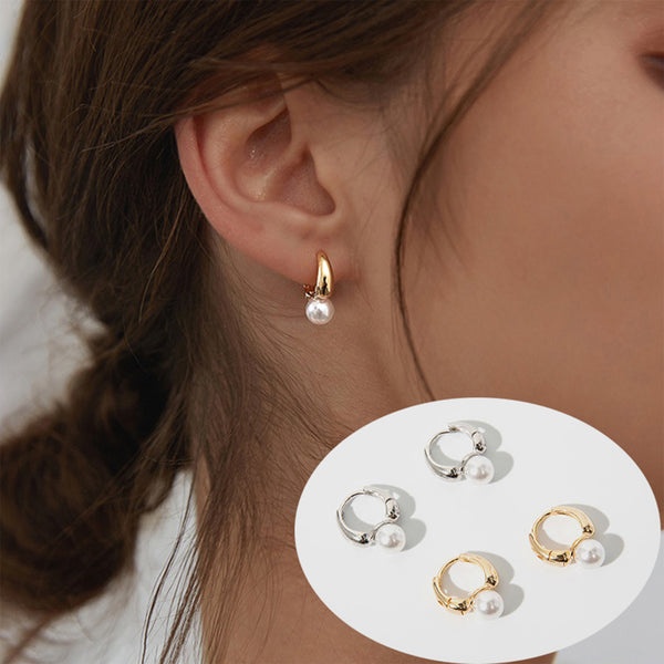 Pearl Huggie Hoop Earrings