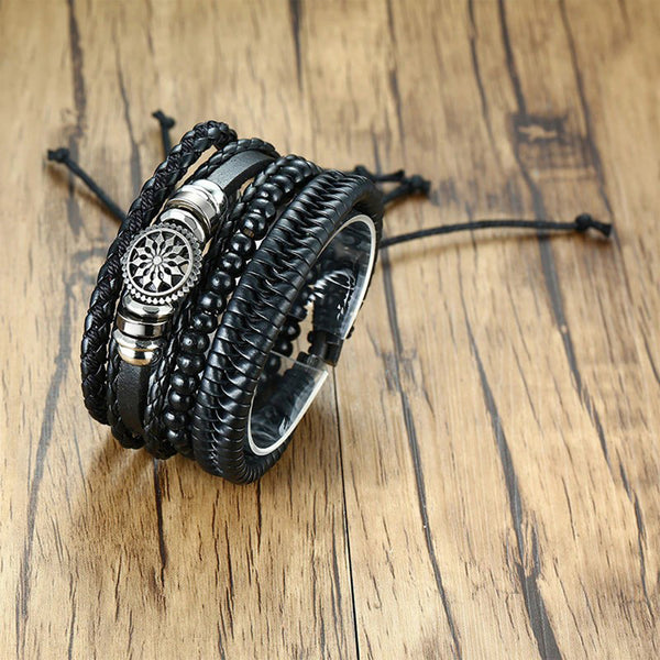 Men's Braided Leather Bracelet with Metal Accent