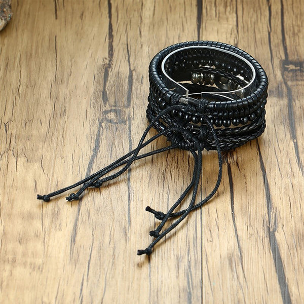 Men's Braided Leather Bracelet with Metal Accent
