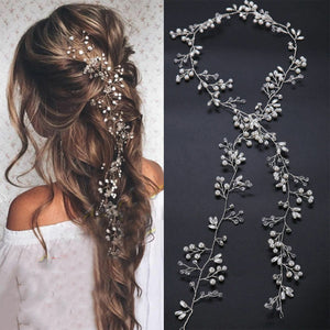 Long Boho Bridal Hair Vine - Gold or Silver